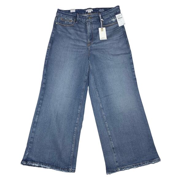 NWT Good American Good Waist Cropped Palazzo Jeans Womens 15 Wide Leg Stretch - Picture 2 of 16